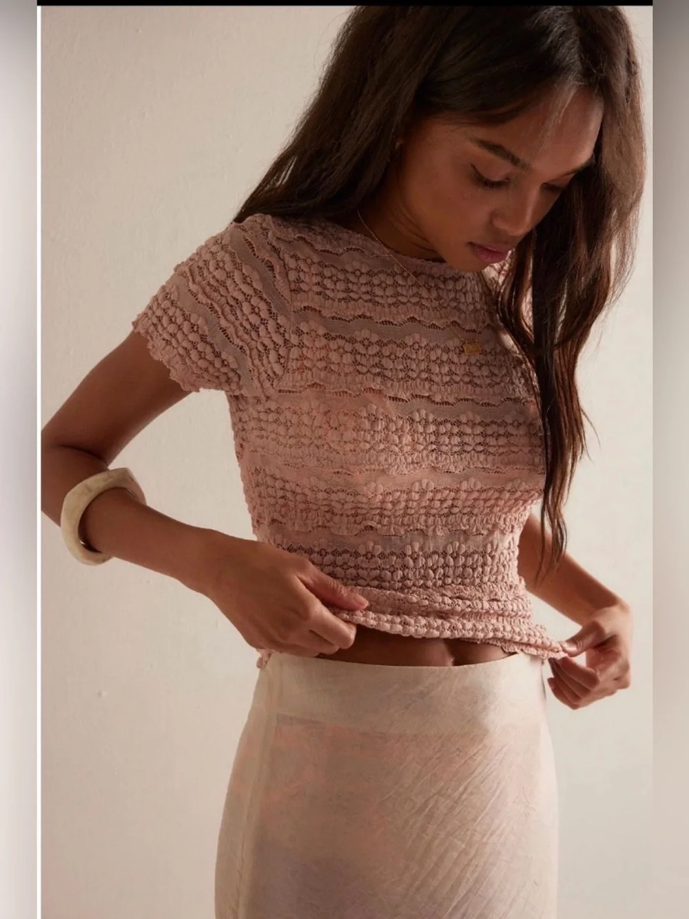 FREE PEOPLE Angelina Lace Tee Top